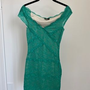 Teal Bebe Off the Shoulder Dress XS